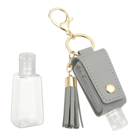 sourcing map Portable Travel Empty Bottle with Keychain, 30ml PU Leather Mini Squeeze Bottles