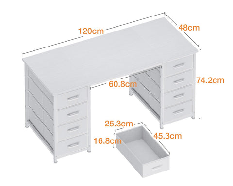 Coleshome Computer Desk with 8 Fabric Drawers, Office Desk with Storage