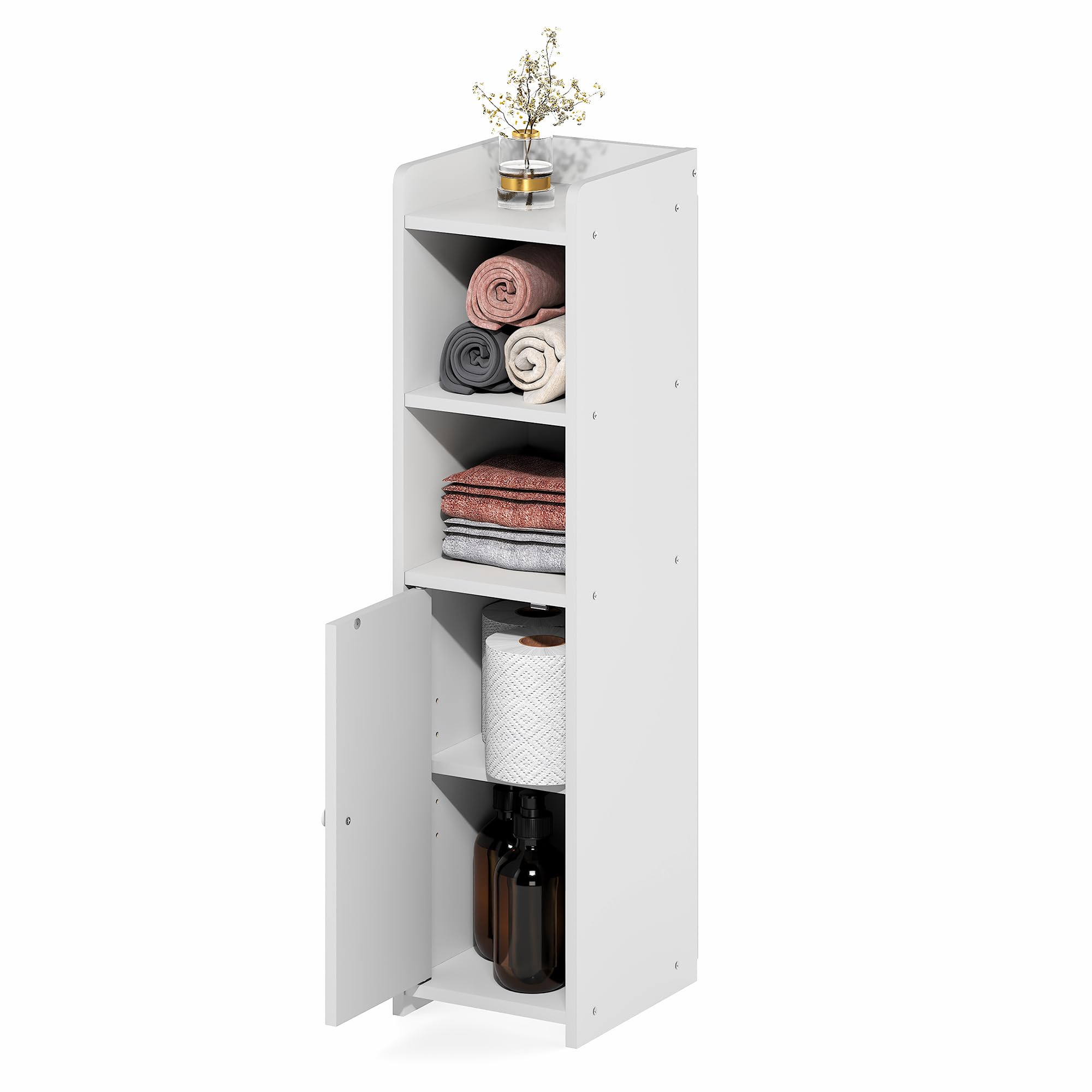 Furinno FULDA Bathroom Storage Cabinet, 5-Tier Bathroom Cabinet, Narrow Cabinet with Door and Adjustable Shelves, 80cm H, for Small Spaces, Bathroom