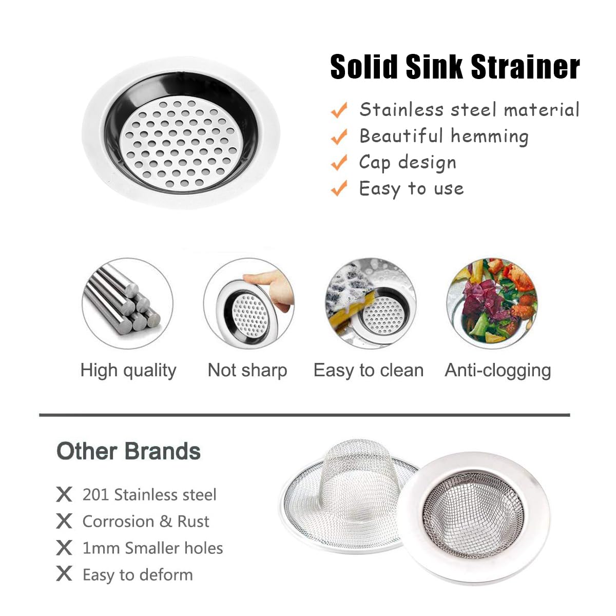 4-Pack Stainless Steel Sink Strainer | Standard Drain Plug for Kitchen/Bathroom/Shower | Hair & Food Catcher - Anti-Clog, Rust-Proof & Easy Clean