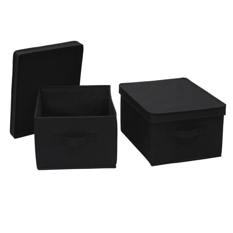 Household Essentials Wide Canvas Storage Box With Lid Box, 18.5x15x12 in., Latte, Set of 2