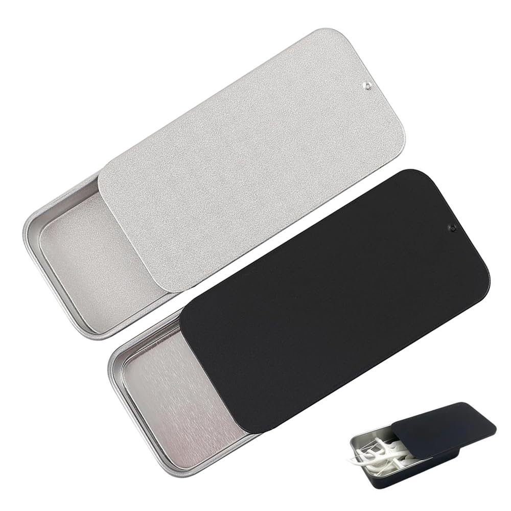 HNGUSNHOP Empty Metal Box with Slide Top for Toothpicks Floss Picks, 2 PCS