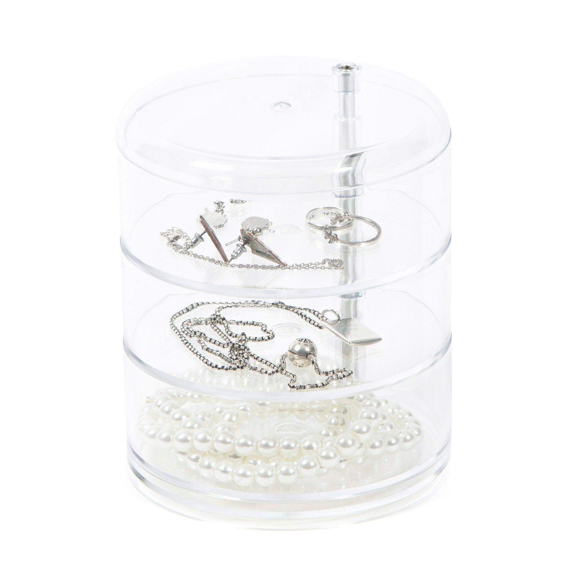 Compactor Swivel Jewellery Holder with 3 Levels, Transparent, Diameter 11.5 x H. 13.7 cm, RAN6040