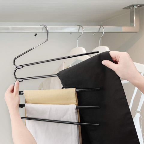 2 Pack Trouser Hangers, Multi-layer Coat Trouser Hanger Space-saving, Closet Stainless Steel Rack Space Saver