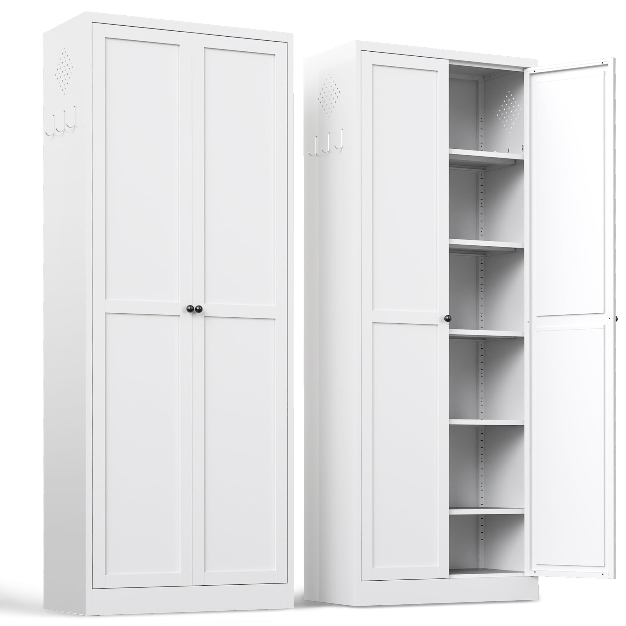 BIZOEIRON Tall Kitchen Cupboard, 183cm Metal Pantry Cabinet Freestanding Kitchen Storage Cabinet with Doors and Adjustable Shelves