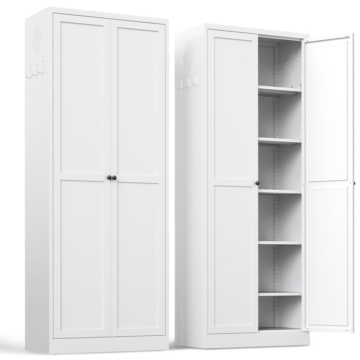 BIZOEIRON Tall Kitchen Cupboard, 183cm Metal Pantry Cabinet Freestanding Kitchen Storage Cabinet with Doors and Adjustable Shelves