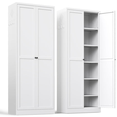 BIZOEIRON Tall Kitchen Cupboard, 183cm Metal Pantry Cabinet Freestanding Kitchen Storage Cabinet with Doors and Adjustable Shelves