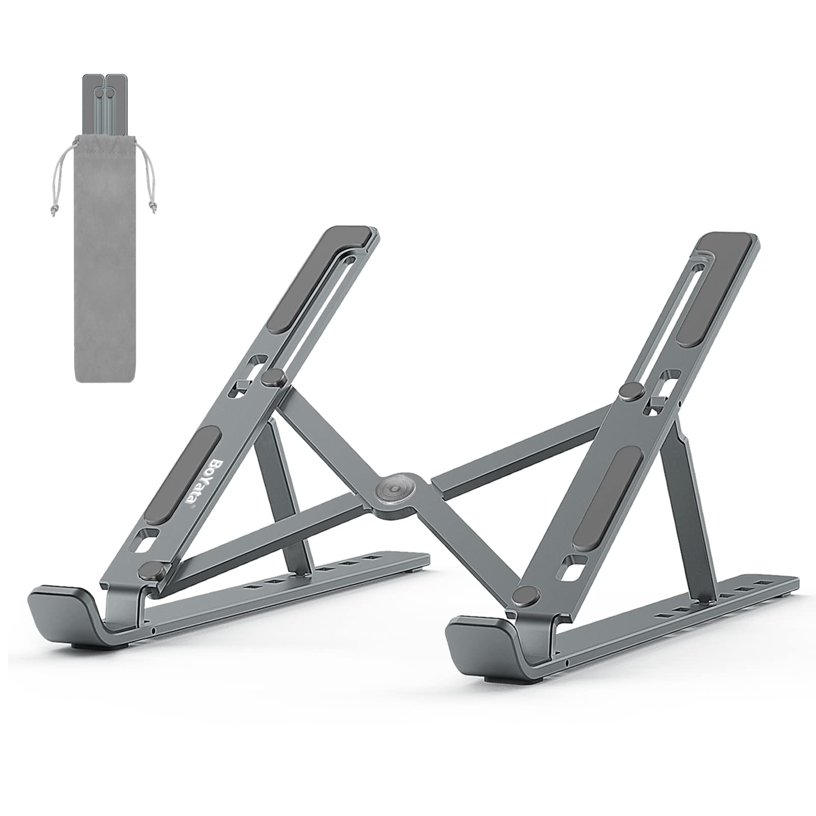 BoYata Laptop Stand, 6-Level Height Adjustable Portable Laptop Riser, Grey