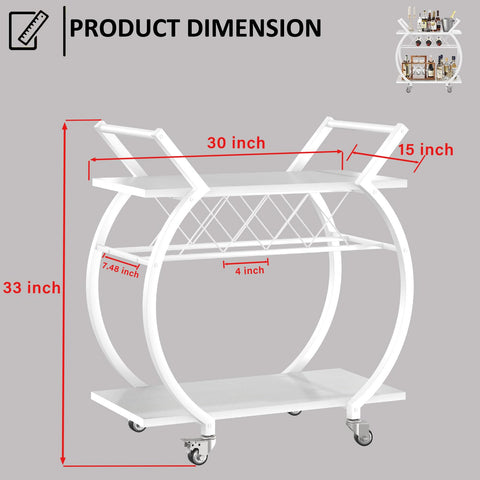 LVB White Drinks Trolley, 2 Tier Rolling Bar Cart, Modern Serving Trolley on Lockable Wheels, Wine Cart with Storage Shelves, Wine Holders