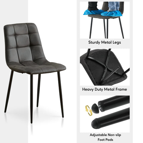 TUKAILAi Dining Chairs Set of 2 Grey Faux Suede Upholstered Seat Kitchen Chair with Backrest & Metal Legs Retro Leisure Chairs for Home Living Room