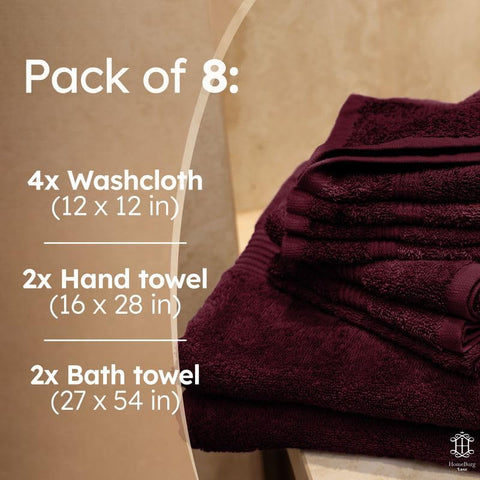 HomeBurg Luxe Set – Washcloths (30 x 30cm), Hand Towels (40 x 70cm) & Bath Towels (65 x 137 cm) – 100% Cotton, Soft, Absorbent, Easy Care, Versatile