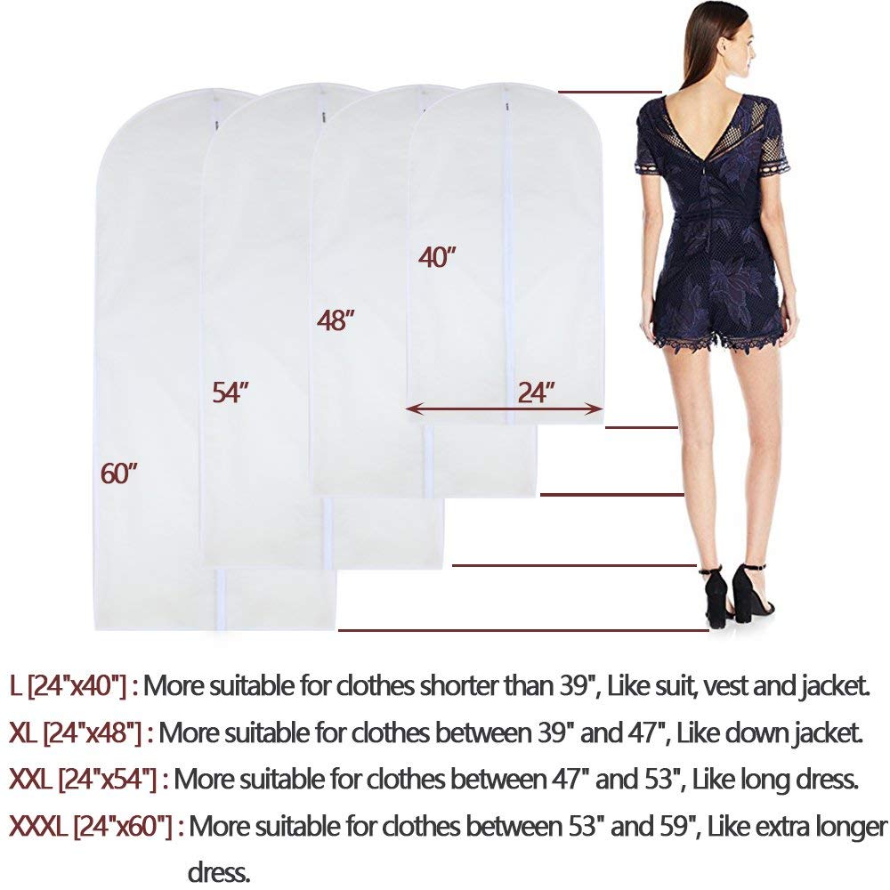 HomeClean Garment Bag Clear 60 x 100cm(24'' x 40'') Suit Bag Moth Proof Garment Bags White Breathable Full Zipper Dust Cover for Suit Dance Clothes