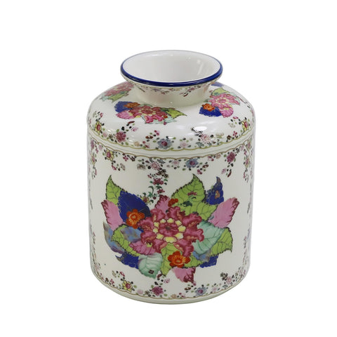 SYNWISH Tobacco Leaf Pattern Floral Round Porcelain Tissue Box Cover 6.7", Facial Tissue Holder Storage for Bathroom Vanity, Countertops, Dressers
