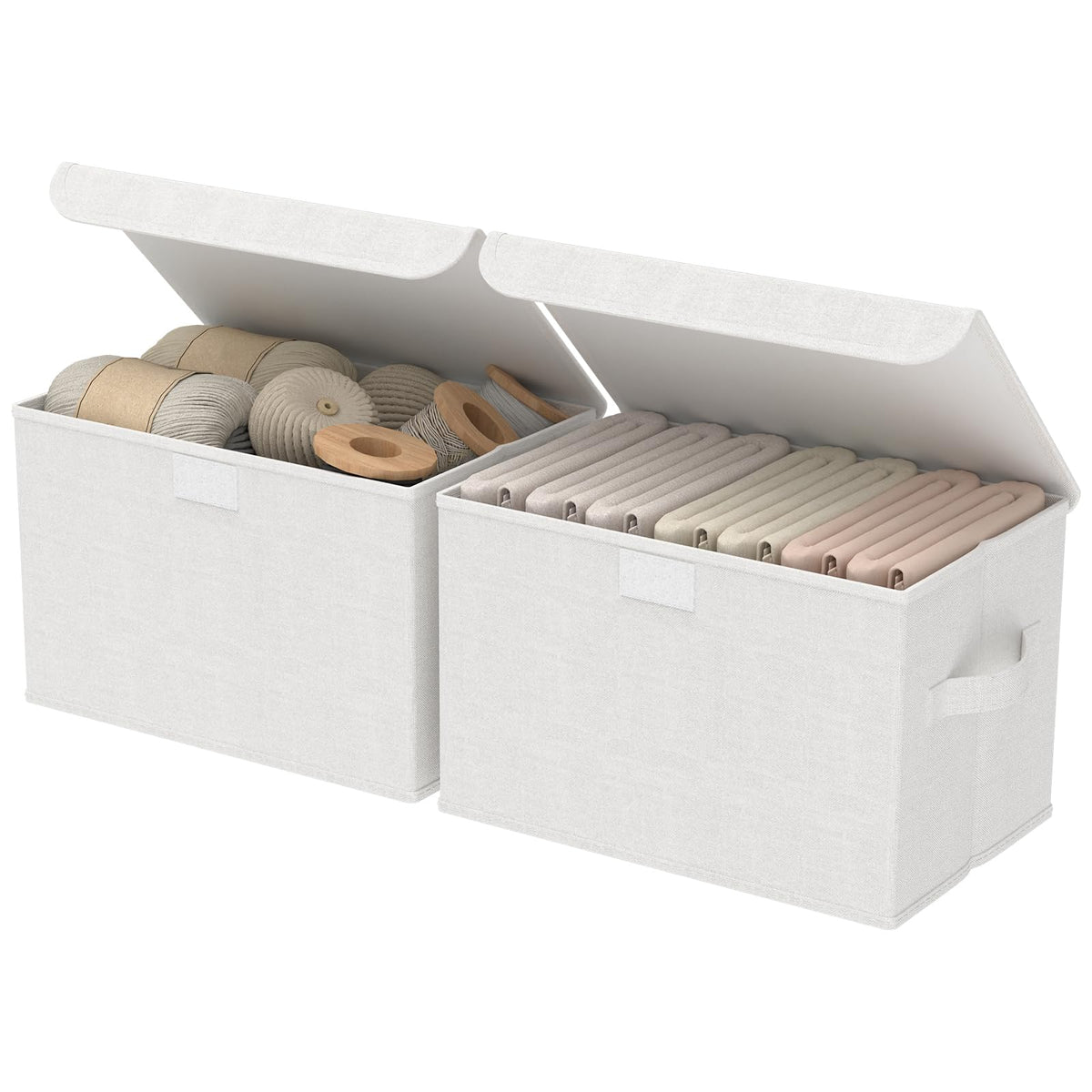 GUOHNHE Storage Boxes, Clothes Bins with Lids, 2 Pack, White, 38x25x25 cm