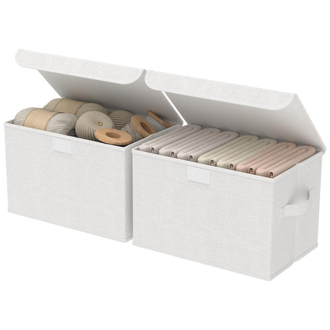 GUOHNHE Storage Boxes, Clothes Bins with Lids, 2 Pack, White, 38x25x25 cm