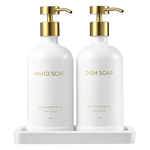 Janxin 2pcs 500ml Glass Bottles, Washing Liquid Dispenser, Shampoo and Conditioner Bottles, Soap Dispensers