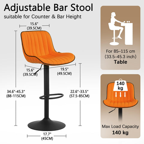 YOUNUOKE Orange Bar Stools Set of 2 Modern Counter Height Barstool