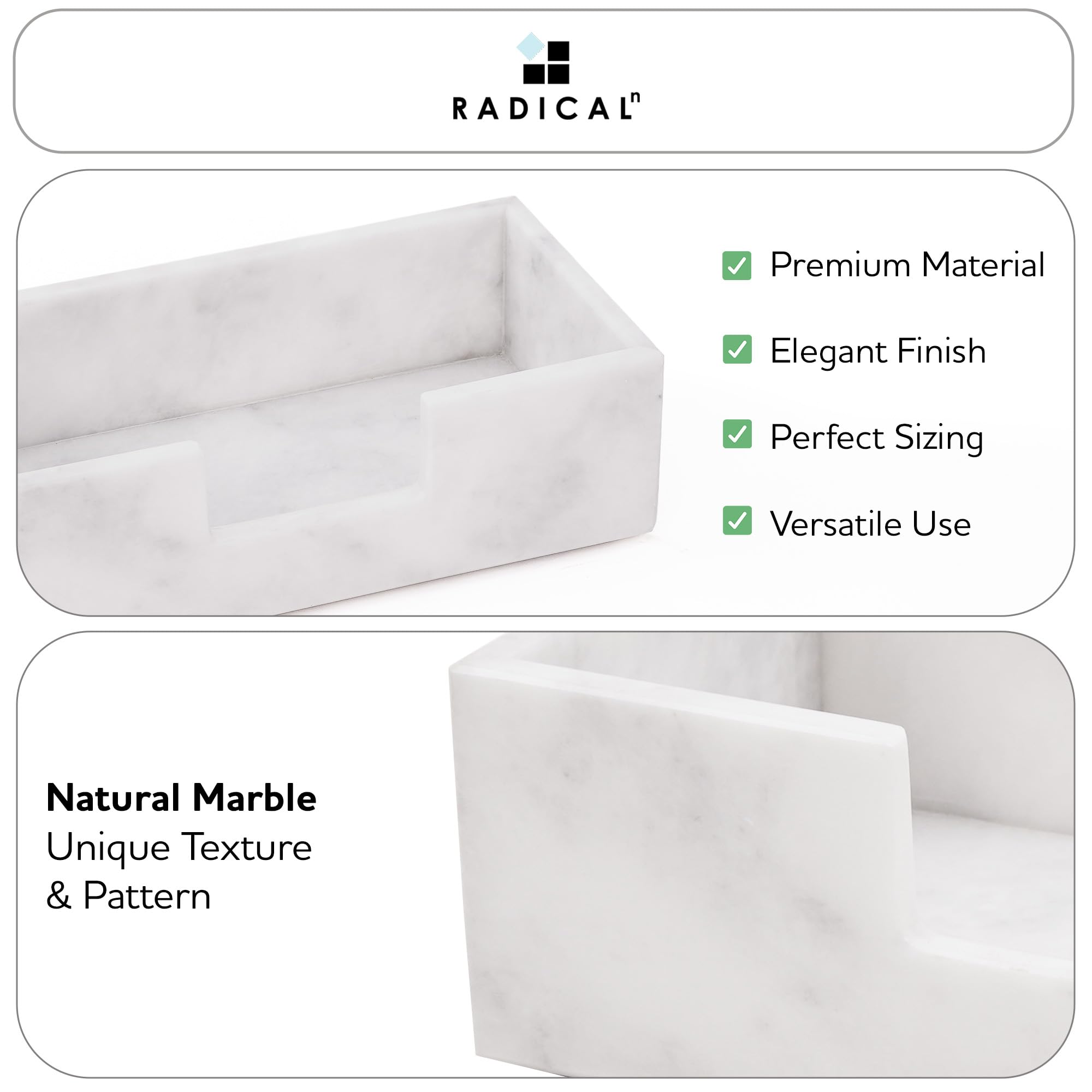 Radicaln Marble Tissue Holder Box 10" Inches White Handmade Luxury Paper Tissue for Bathroom, Coffee Table, Vanity & Office Desk Accessories