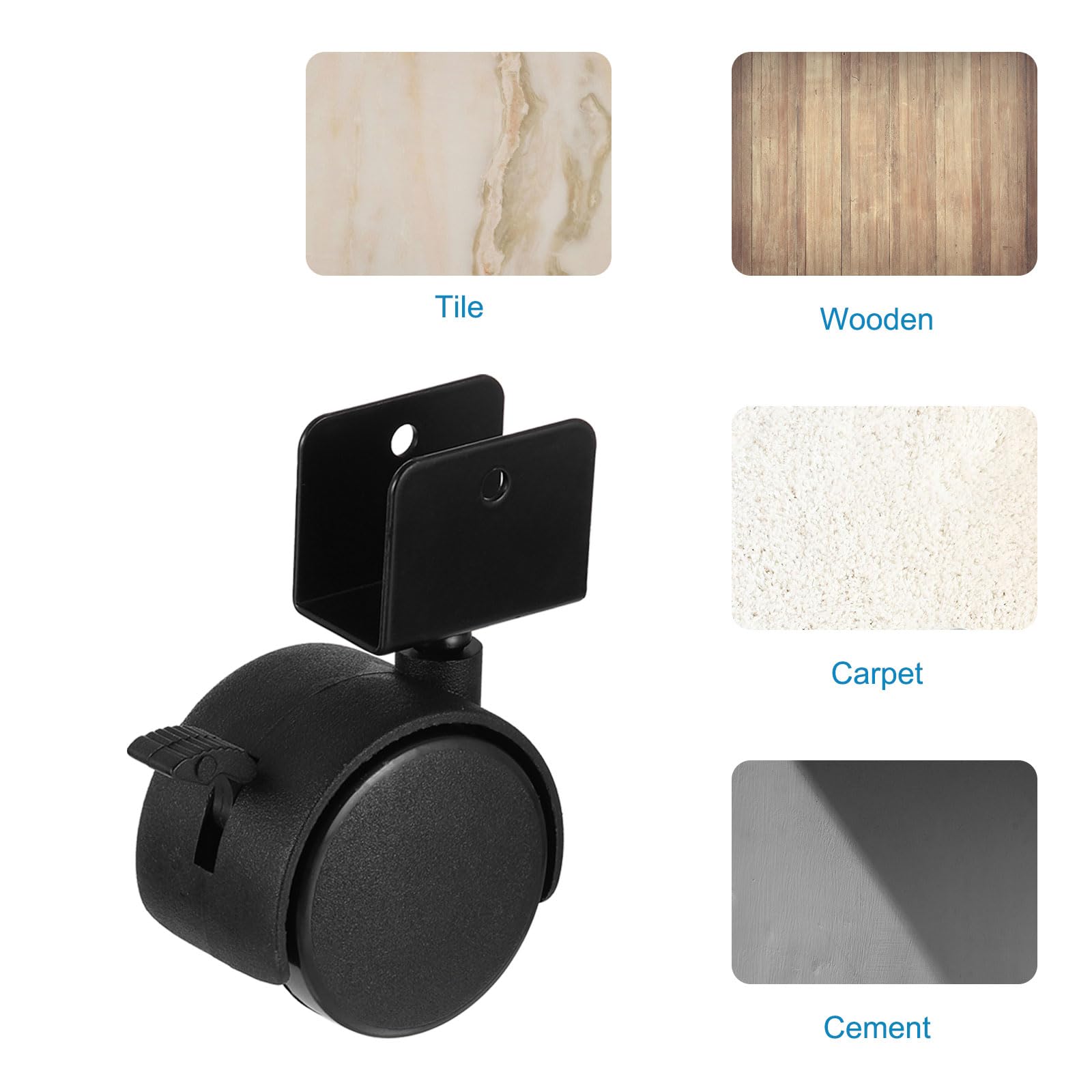 PATIKIL 2" Swivel Caster Wheels with 0.78" U Bracket, 4 Pack Mute Moving Swivel Wheel Replacement with Brake Total Load 88lbs for Cabinet Furniture