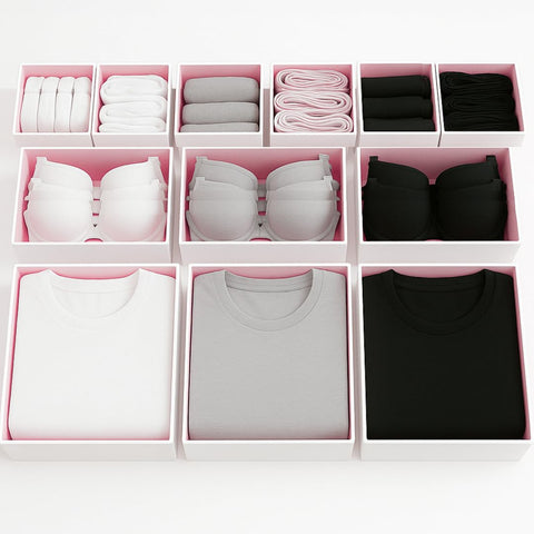 Bermondsey Division Set of 12 Drawer Organiser Pink Divider Drawer Dividers Clothes Storage Bedroom Drawers Wardrobe Organiser Storage Organizer