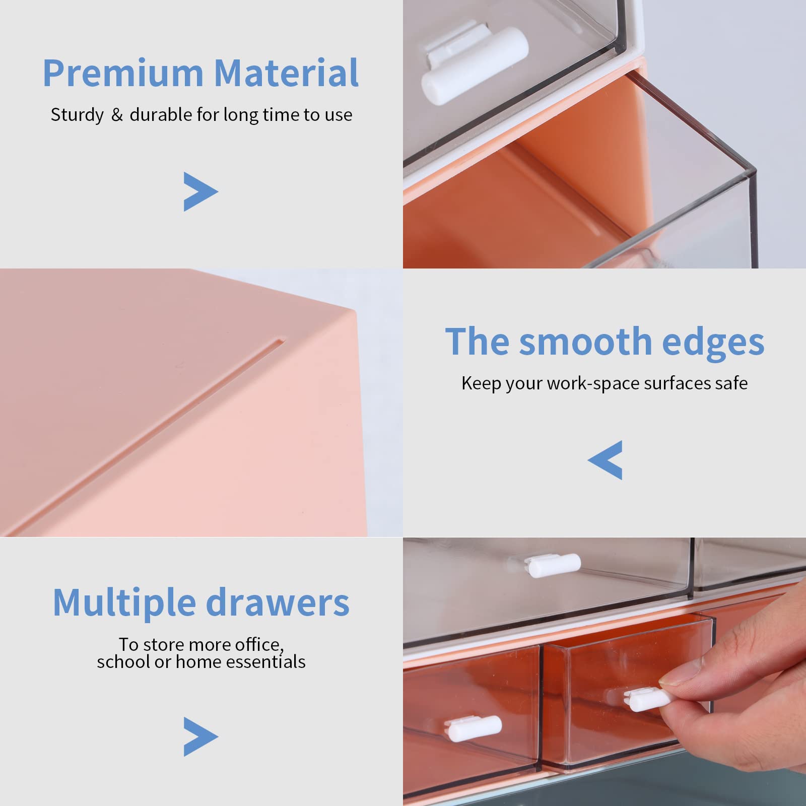 OSteed Desk Tidy Organiser with 7 Drawers, Makeup Storage Drawers, Pink