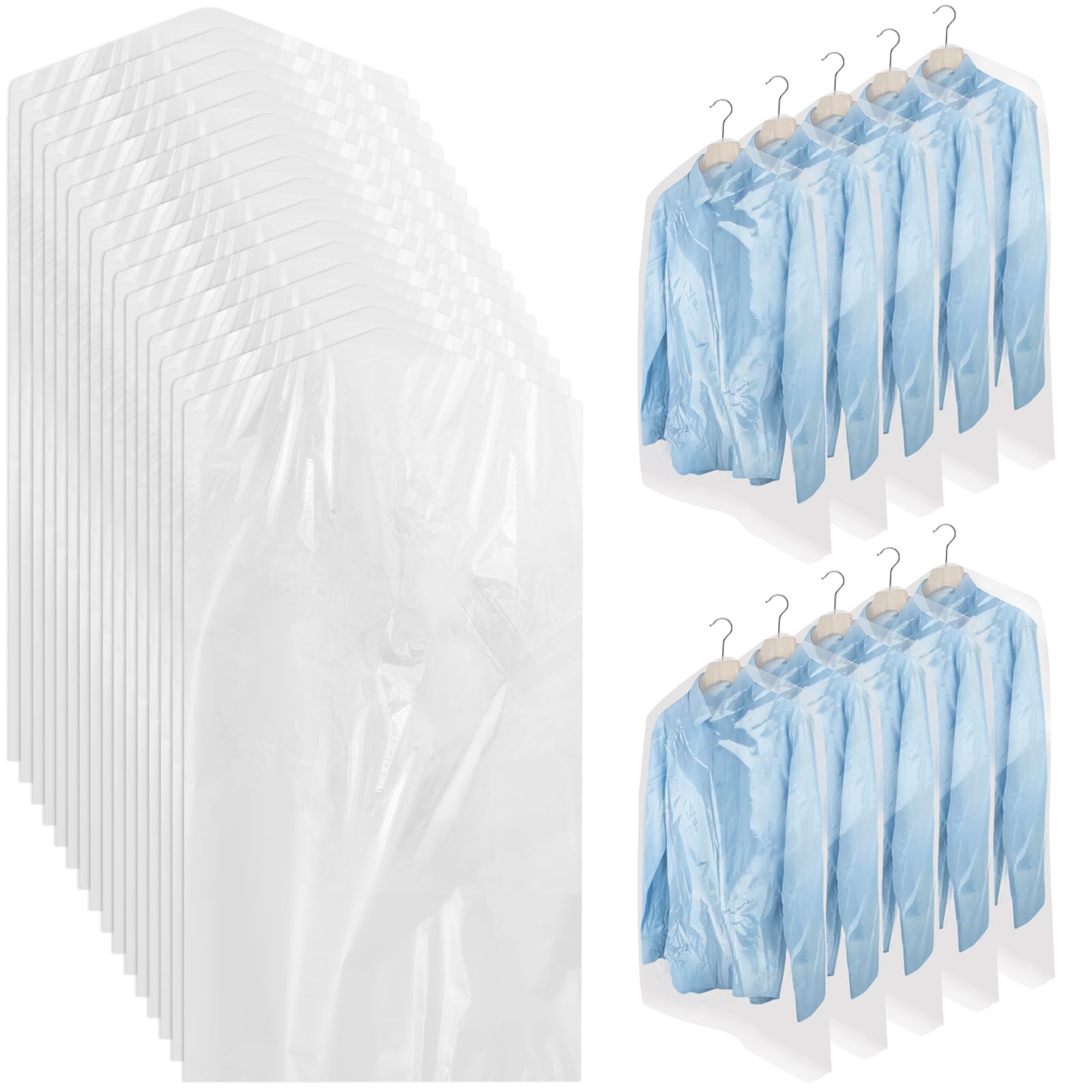 100 Pack Plastic Clothing Bags, Dustproof Clothing Protective Cover