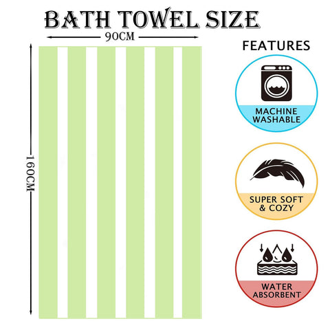 Large Thin Microfibre Beach Towel with Bag for Adult Men Women,160x90cm Green Stripe Beach Towels Quick Dry Sand Free Lightweight Swim Bath Towel for