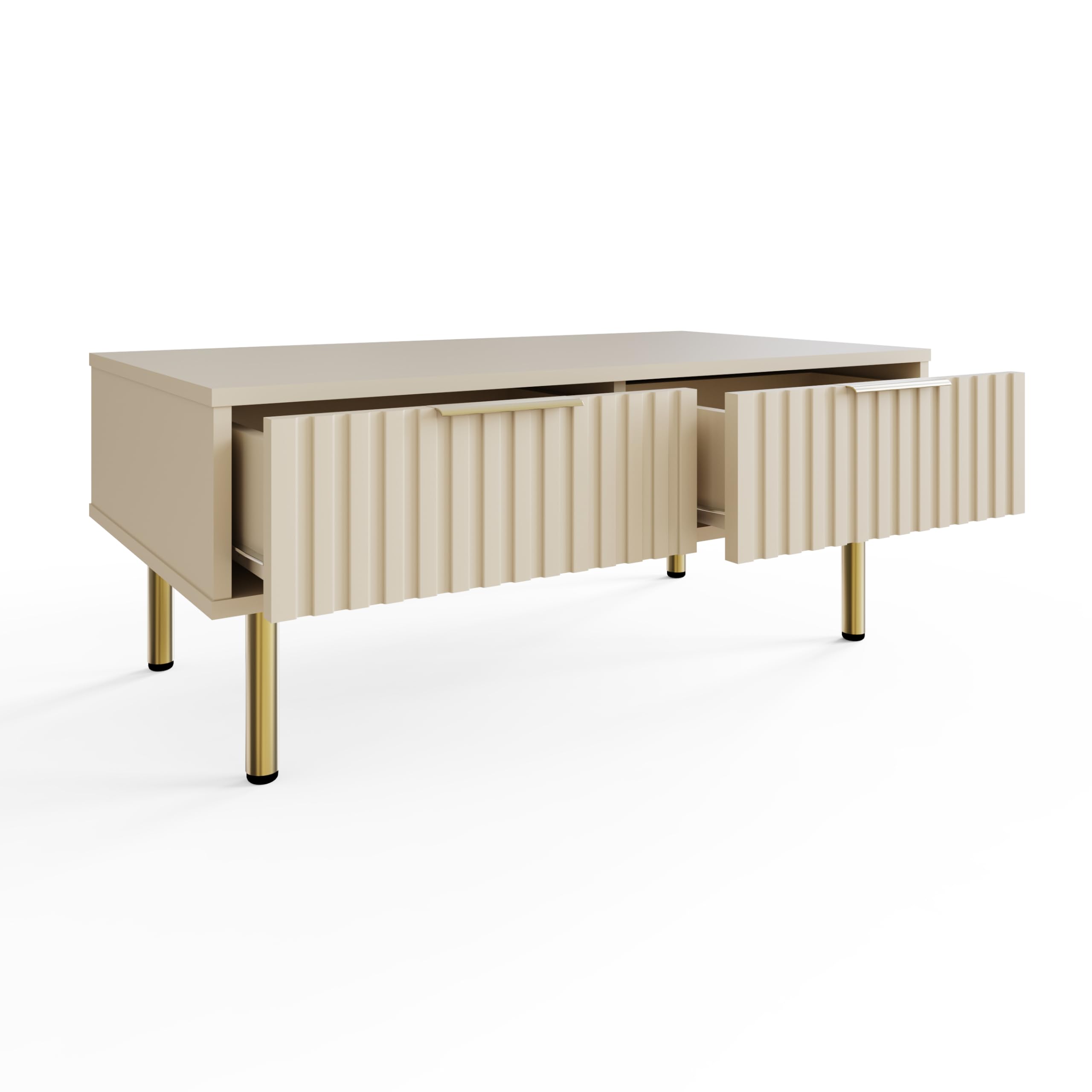 GFW Nervata Coffee Table with 2 Drawers, Oak Effect Living Room Table with Gold Accents & Wood Grain Finish