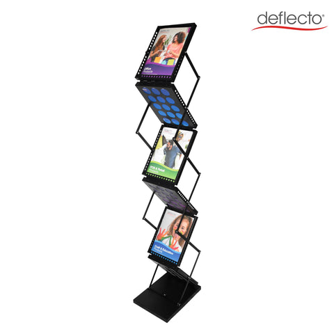 Deflecto A4 Folding Literature Display Stand Black, 6 Shelf, Carry Case