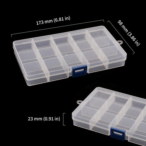 DAKFOOK 12 Pack 15 Grid Bead Organiser Storage Box,17.3x9.8x2.3cm Transparent Craft Bead Storage Boxes with Removable Compartments,15 Compartment