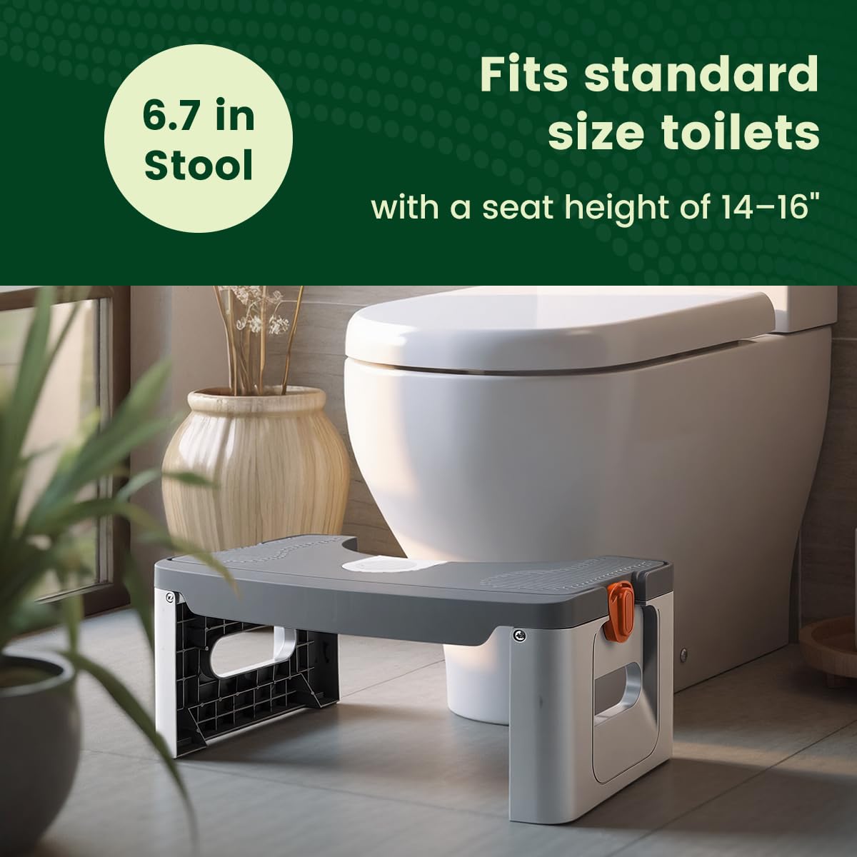 GedFong 17cm Folding Toilet Stool, Non-Slip Bathroom Footrest, Space-Saving Foldable Toilet Stool with Aroma Compartment, PP Material, Rock Grey