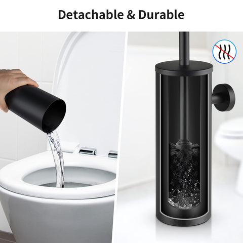 WAVEWO Toilet Brush Stainless Steel Wall Mounting, Toilet Brush with Closed Splash-proof Cover