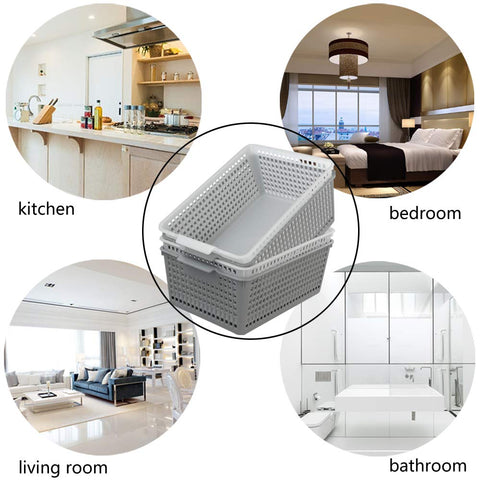 Dynko 4 Packs Large Storage Baskets, Plastic Weave Organizer Baskets