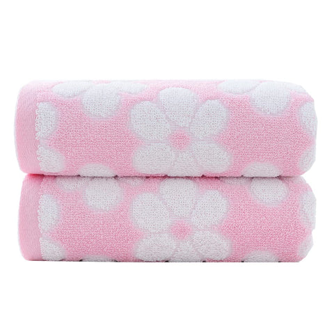 Pidada Hand Towels Set of 2 Floral Pattern 100% Cotton Soft Absorbent Decorative Towel for Bathroom (Pink)