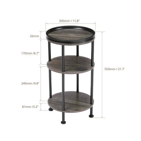 YEAKOO Nordic End Table, 3-Tier 30cm Round Side Table with Storage Shelf Edge Protection Tray