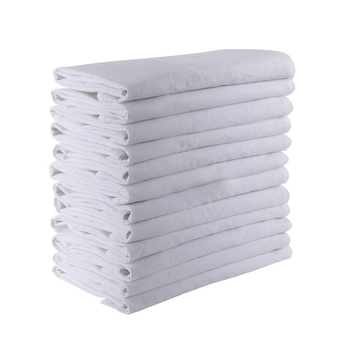 DG Collections Flour Sack Dish Towels, 100% Cotton, Set Of 12 (27 X 27 Inches), Vintage Multi-Purpose White Kitchen Towels, Very Soft