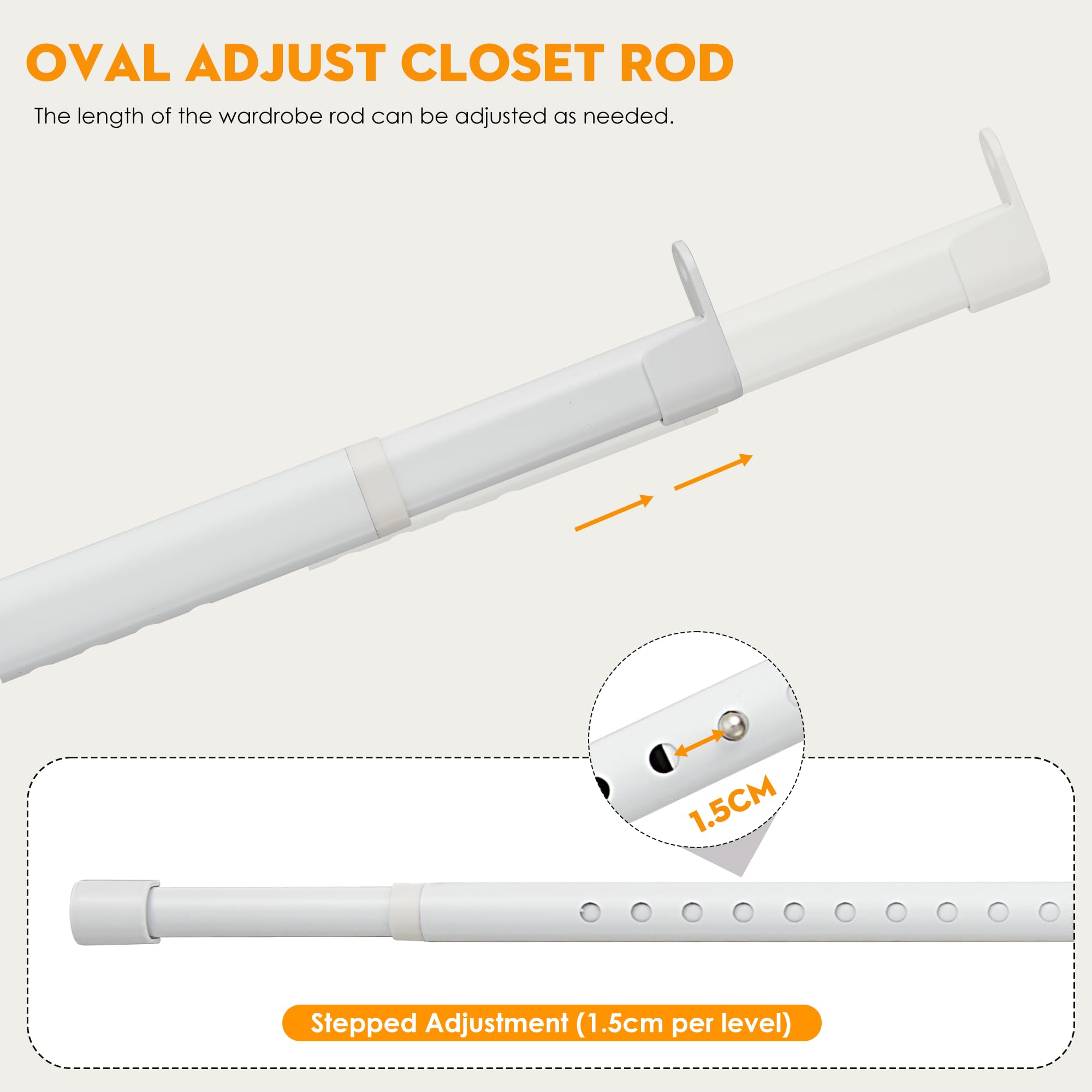 Poskena Clothes Rail Heavy Duty for Wardrobe White,25mm rail,43-101cm