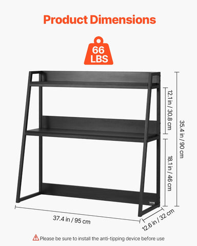 VEVOR Desktop Bookshelf, 2-Tier Desktop Storage Organizer, 37.4" x 12.6" x 35.4" Office Desk Storage Rack Display Shelf