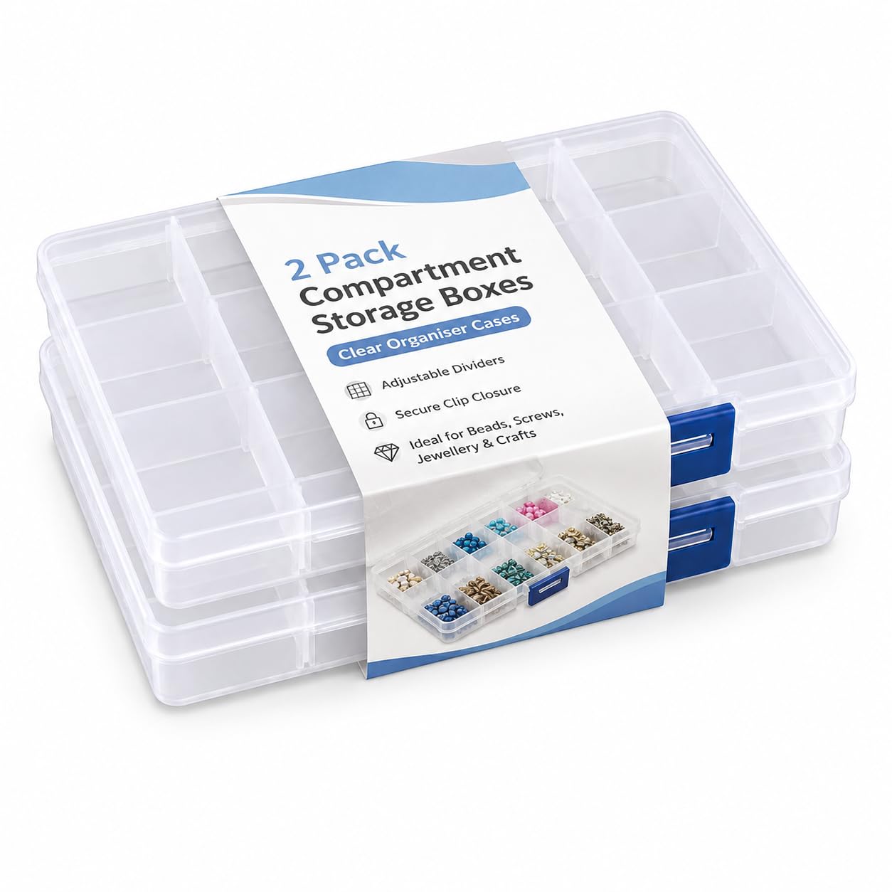 Luxiremi Organiser Box 2Pcs Small Craft Storage Boxes with Compartments Clear Plastic Storage Earring Containers Jewellery Screw Box with Adjustable