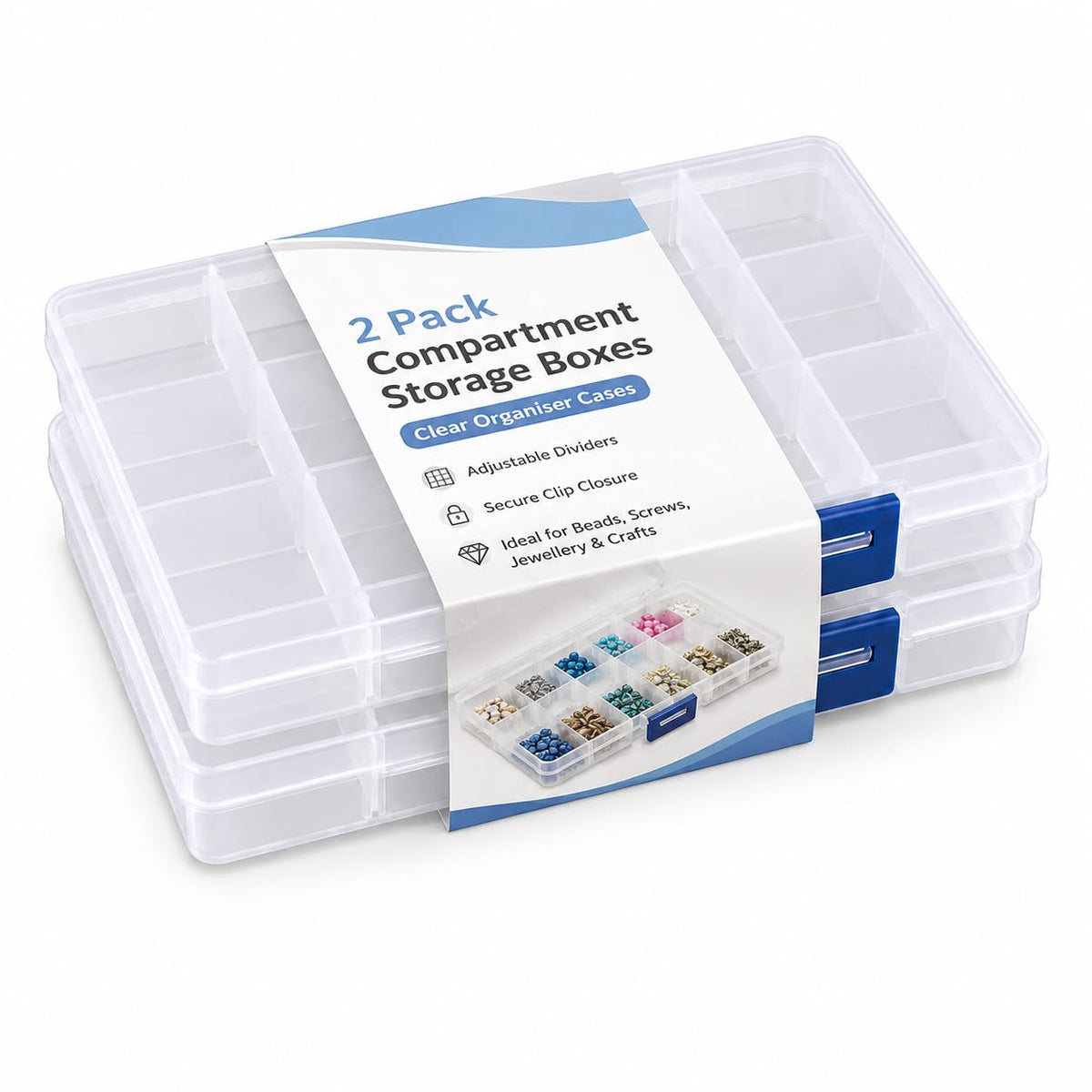 Luxiremi Organiser Box 2Pcs Small Craft Storage Boxes with Compartments Clear Plastic Storage Earring Containers Jewellery Screw Box with Adjustable