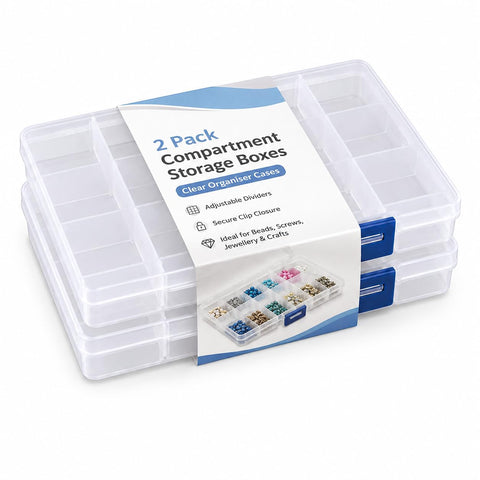 Luxiremi Organiser Box 2Pcs Small Craft Storage Boxes with Compartments Clear Plastic Storage Earring Containers Jewellery Screw Box with Adjustable