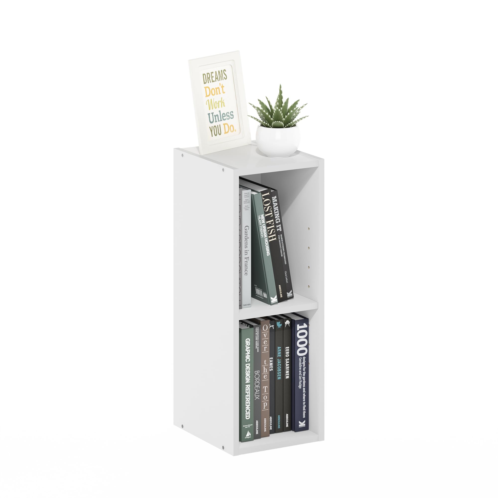Furinno FULDA Book Shelf, 2-Tier Narrow Bookshelf, Bookcase with 8-In Width Storage Shelf, 9.3 x 7.9 x 21.2, for Living Room, Bedroom, Home Office