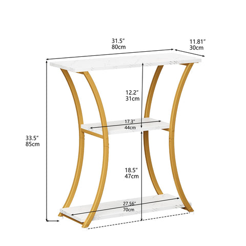 Trironsun Rustic Narrow Console Table with 3 Tiers, Slim Hallway Table with Curved Metal Frame and Open Shelves