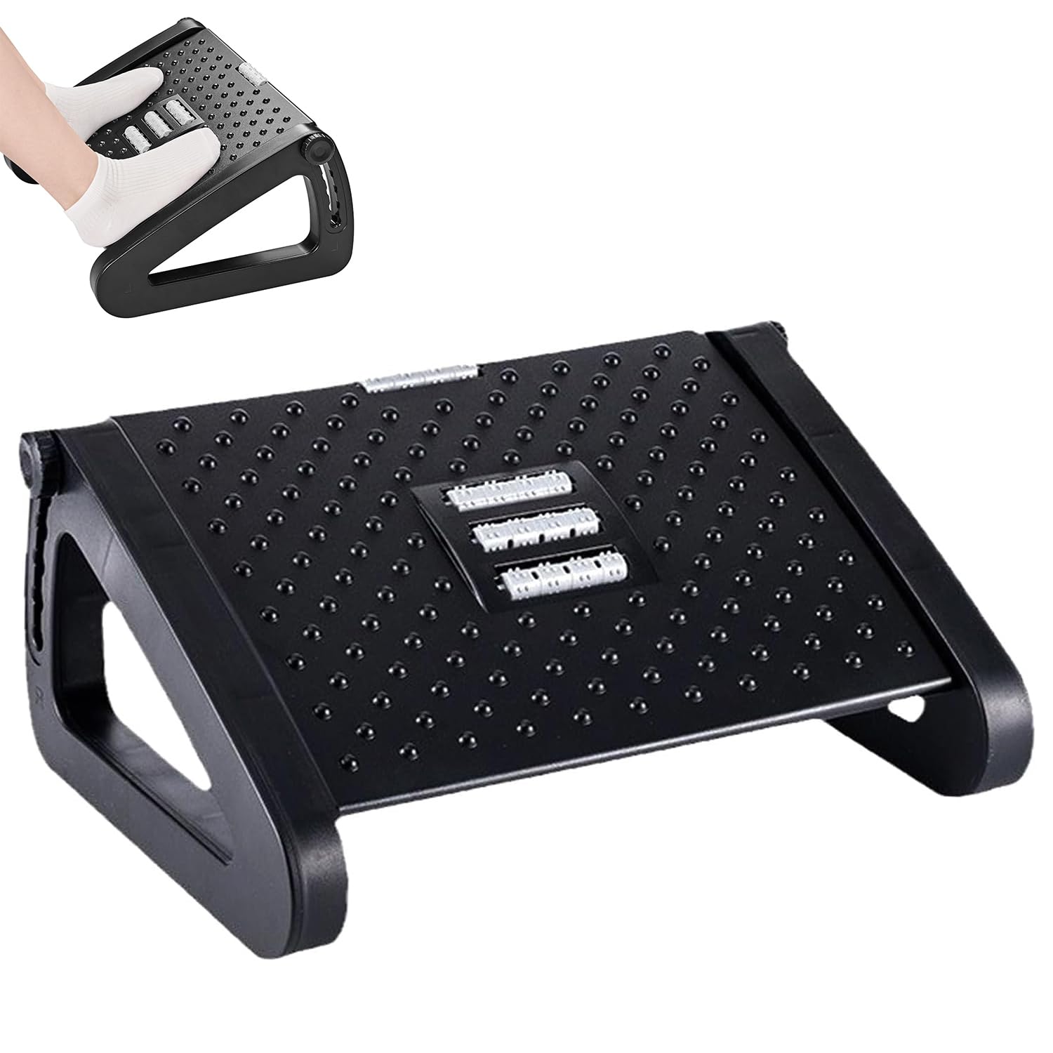 Adjustable Office Foot Rest Under Desk, Egonomic Foot Stool with Large Roller Massager Function