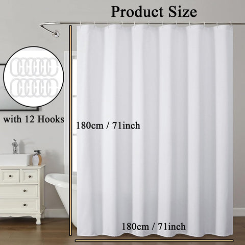 hzkais White Shower Curtain, Mould Proof and Mildew Resistant Washable Bathroom Curtains, Shower Curtain for Bathroom, Bath Curtains with Hooks