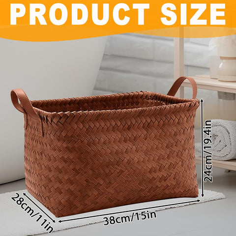 Lighterday 2 Pcs Wicker Storage Basket - Large Woven Basket With Handle for Shelves, Faux Rattan Seagrass Box Organizer for Home Office