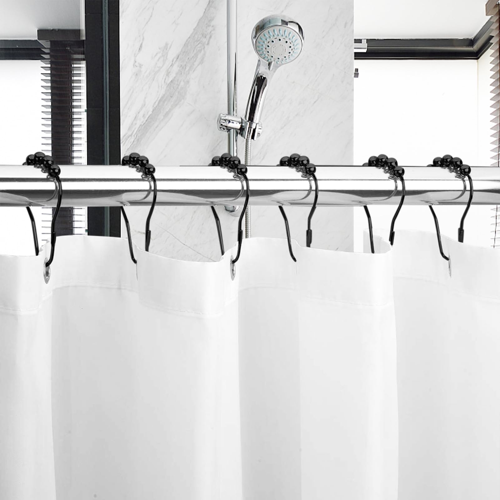 Shower Curtain Rings,Set of 12 Black Shower Curtain Hooks,Rust Proof Secure Lock Ring Clips for Hanging Bathroom Curtain.