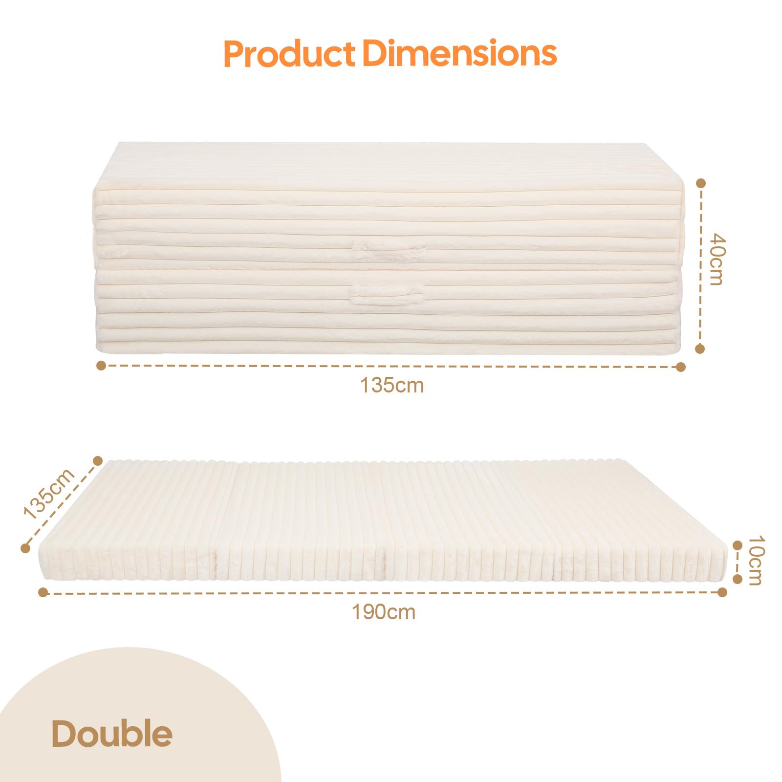 MeMoreCool Folding Floor Mattress 190x135cm, 4-Fold Foam Guest Bed, Beige