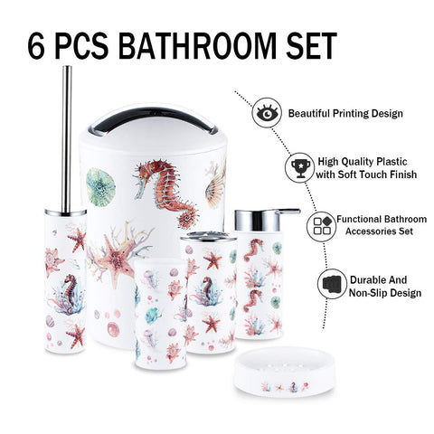 JOTOM Modern Design 6 Piece Plastic Bathroom Accessory Set Luxury Bath Accessories Bath Set Lotion Bottles,Toothbrush Holder,Tooth Mug,Soap