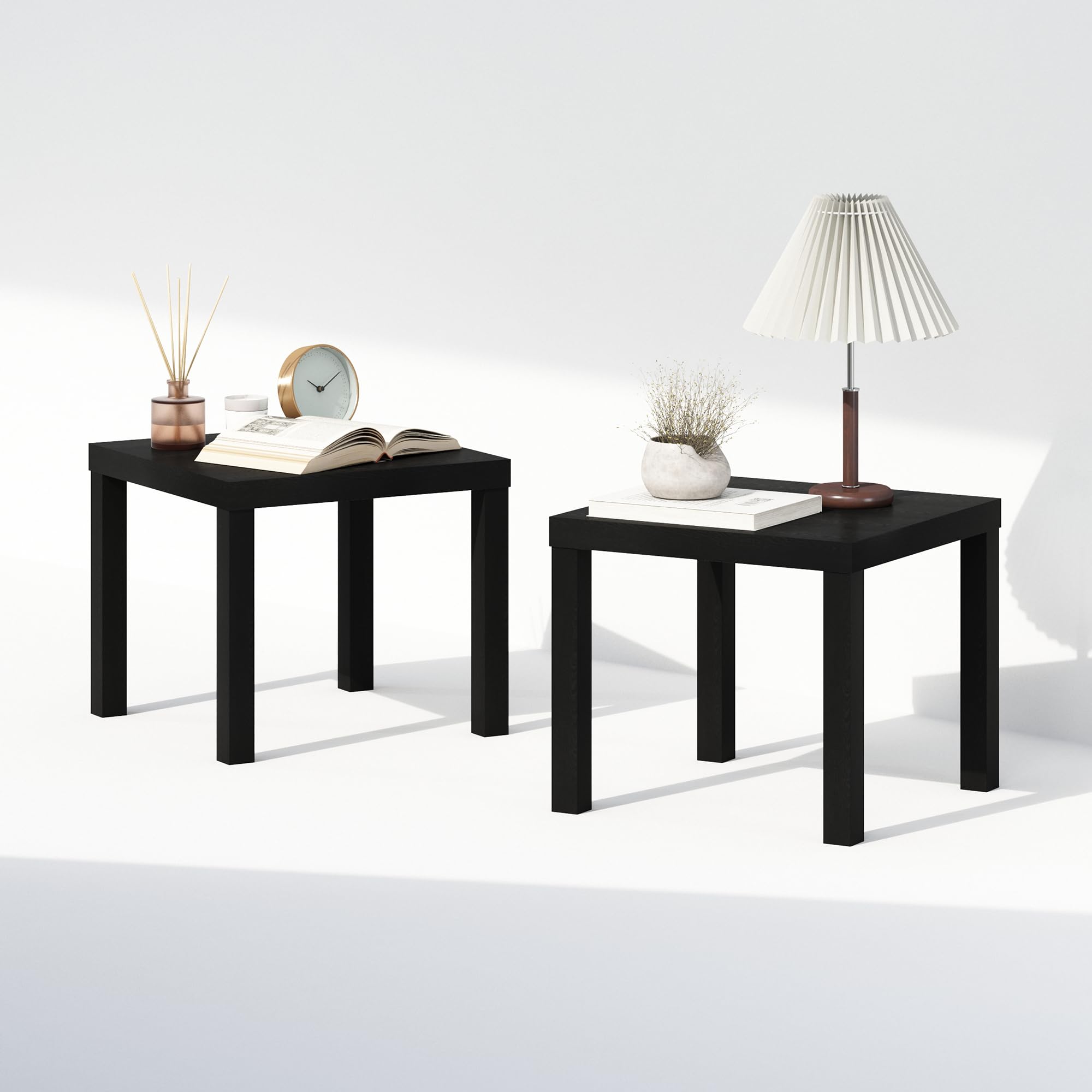 Furinno CLASSIC Night Stand Set of 2, 1.8 Thick Tabletop Nightstand, Square Bedside Table, End Table, Side Table, Easy Assembly, for Bedroom